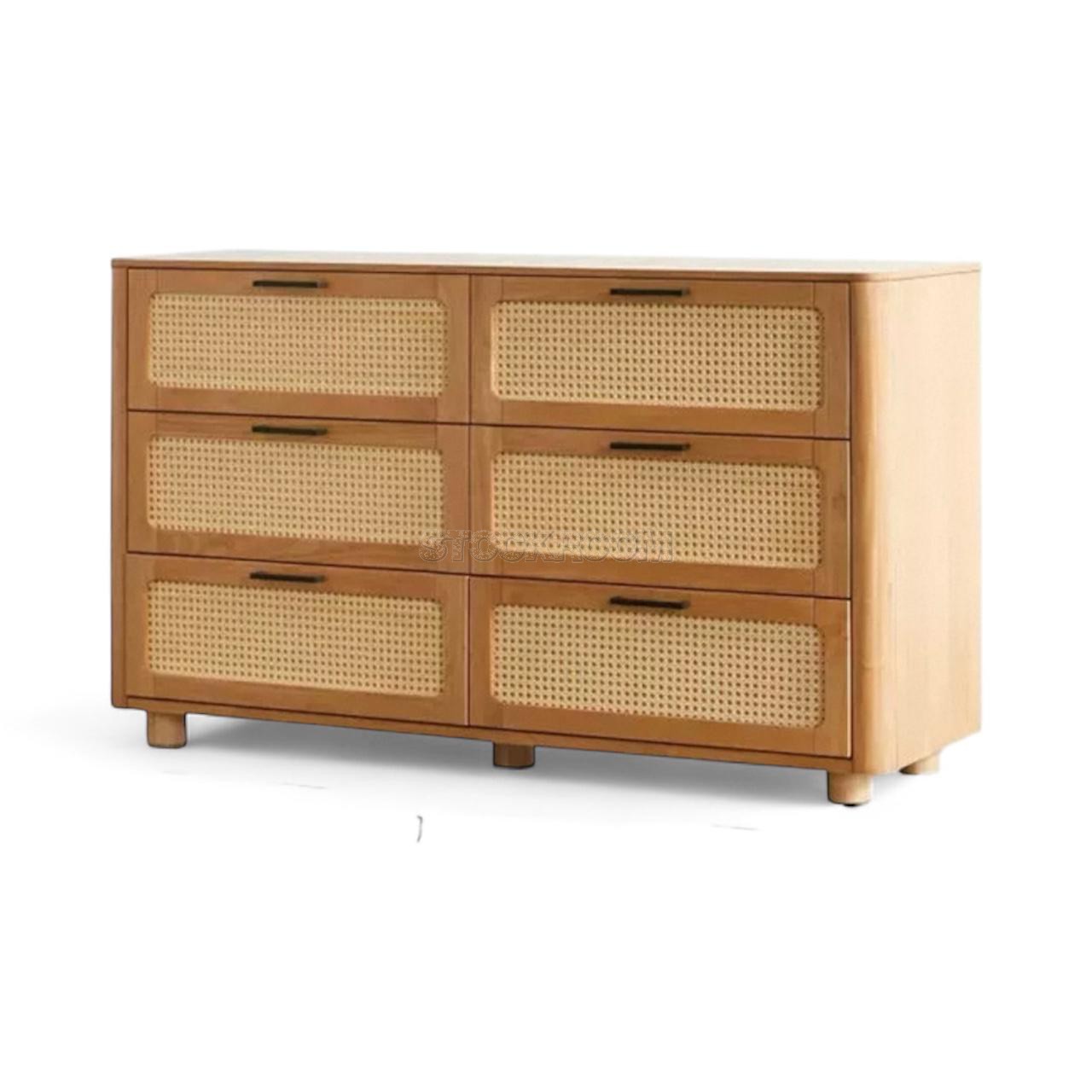 Aspen Rattan Woven Solid Wood 6 Drawers Dresser Sideboard Cabinet