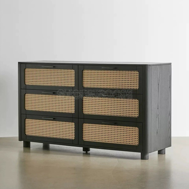 Aspen Rattan Woven Solid Wood 6 Drawers Dresser Sideboard Cabinet