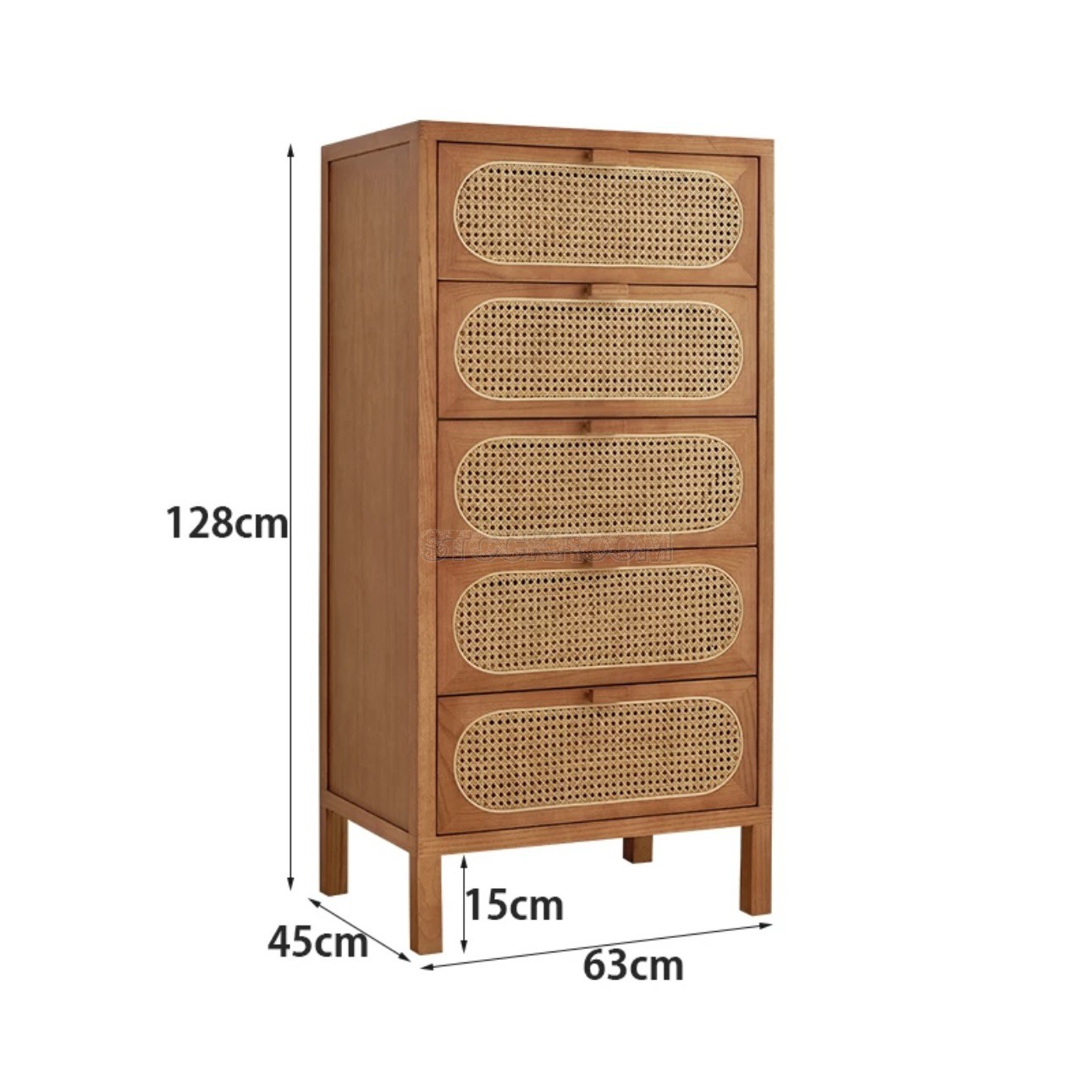 Ayala Rattan Woven Solid Wood 5 Drawers Dresser Sideboard Cabinet