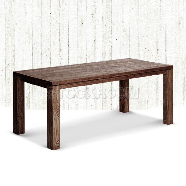 Azure Slim Rustic Recycled Solid Elm Wood Dining Table