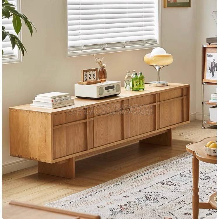 Barta Solid Oak Wood TV Cabinet With 4 doors
