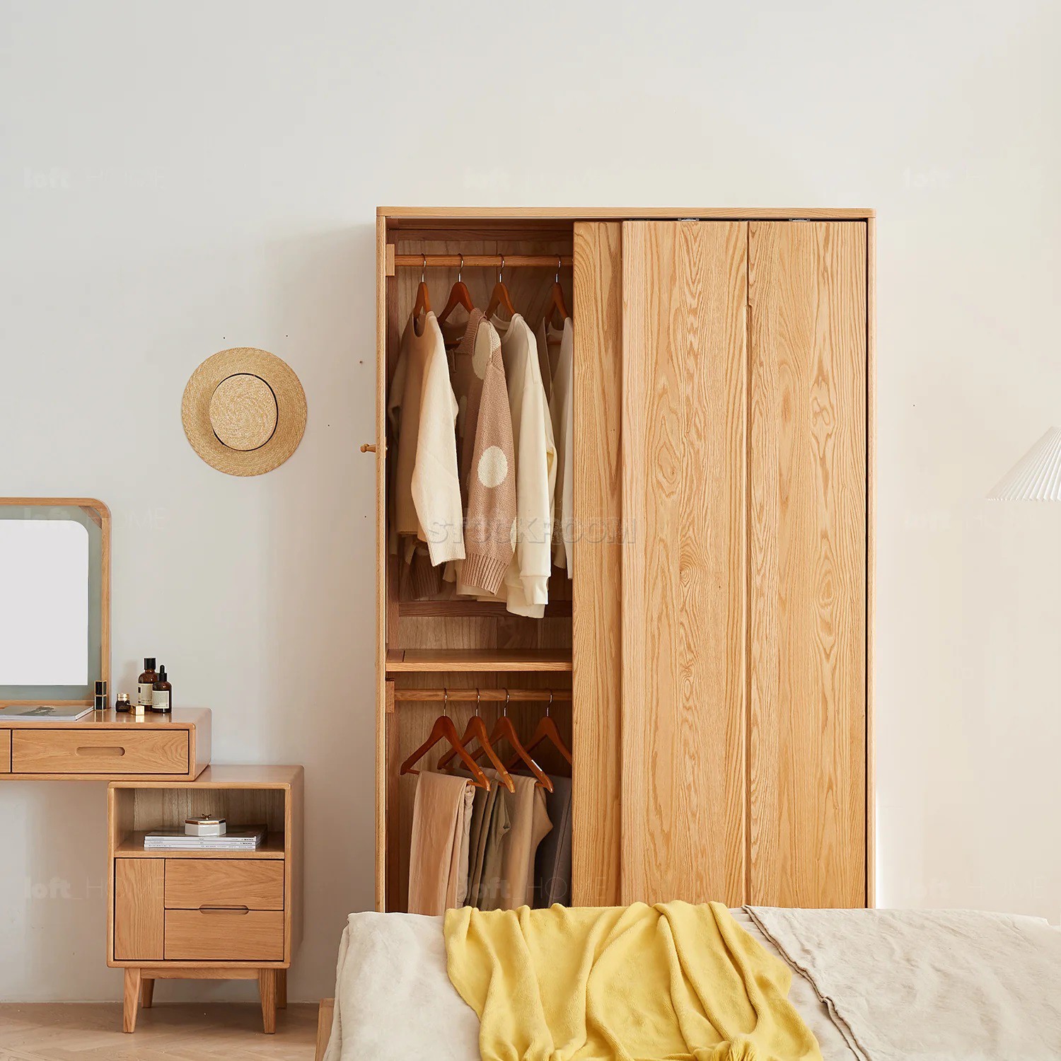 Belle Scandinavian Solid Oak Sliding Door Wardrobe / Cabinet