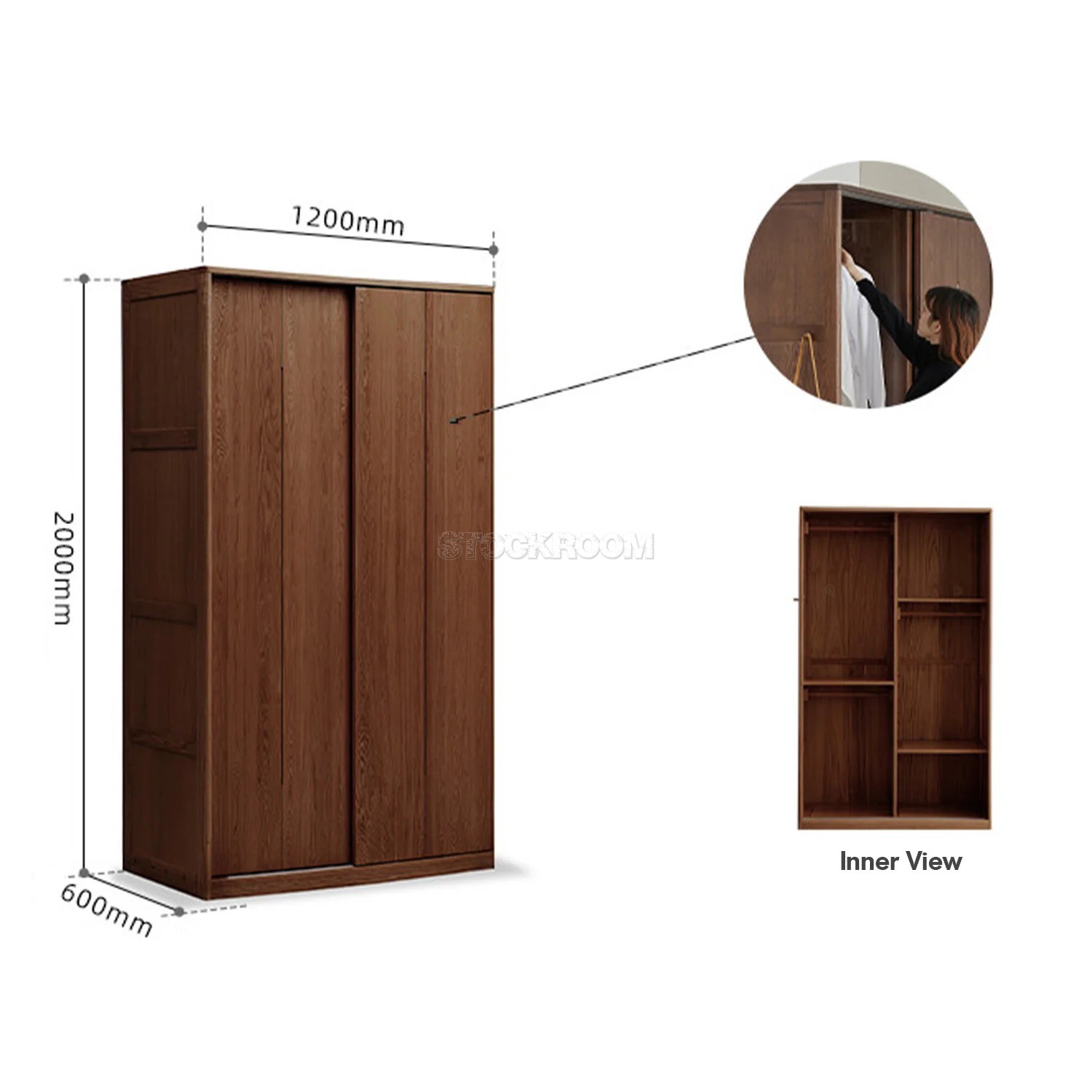 Belle Scandinavian Solid Oak Sliding Door Wardrobe / Cabinet