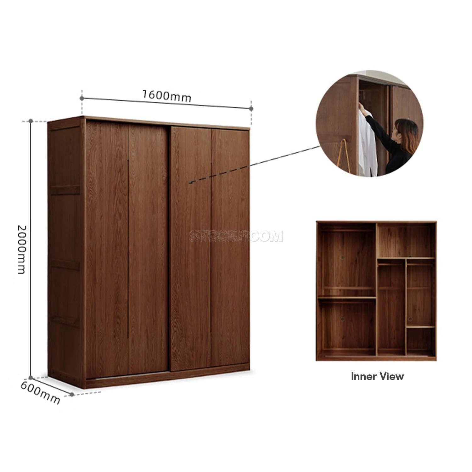 Belle Scandinavian Solid Oak Sliding Door Wardrobe / Cabinet