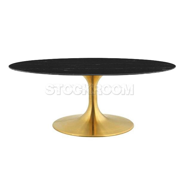 Tulip Style Oval Coffee Table With Brass Base - Marble