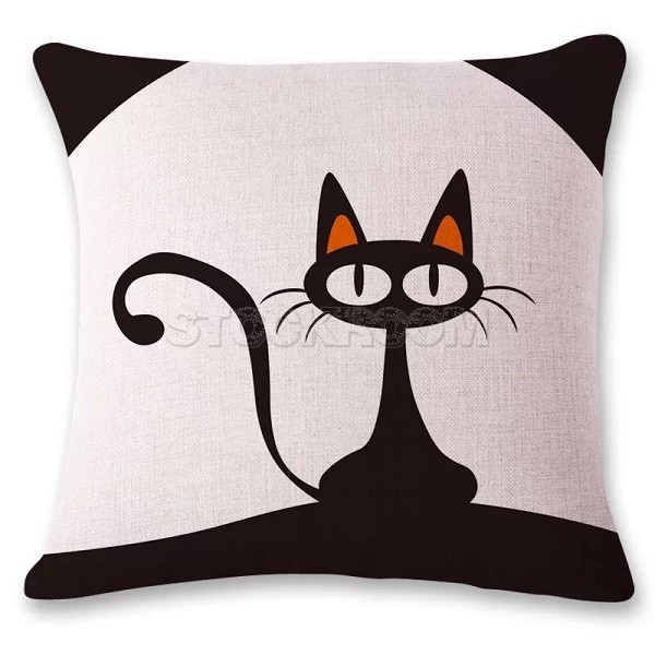 Black Cat Decorative Cushion - White