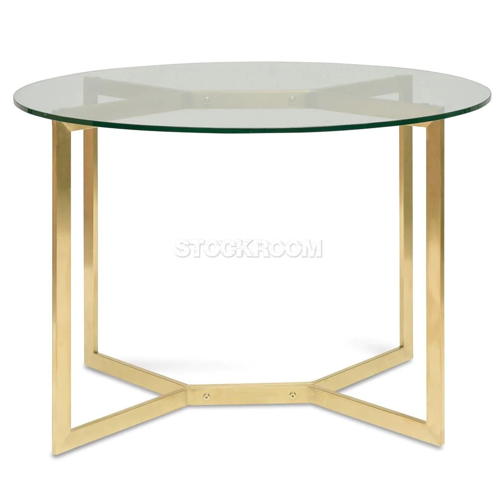 Bolster Round Glass Dining Table - Gold Base