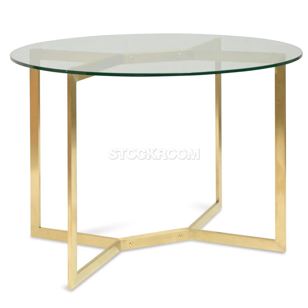Bolster Round Glass Dining Table - Gold Base