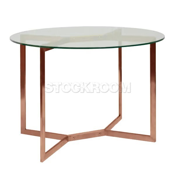 Bolster Round Glass Dining Table - Rose Gold Base