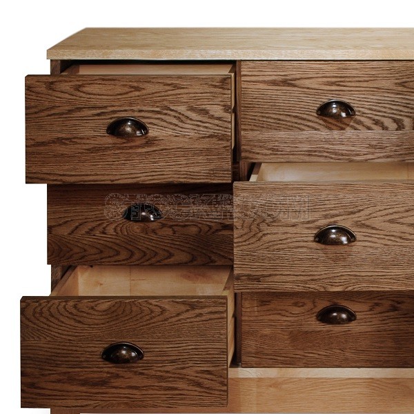 Bonhams Solid Oak Wood 9 Drawers Wide Chest