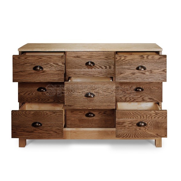 Bonhams Solid Oak Wood 9 Drawers Wide Chest