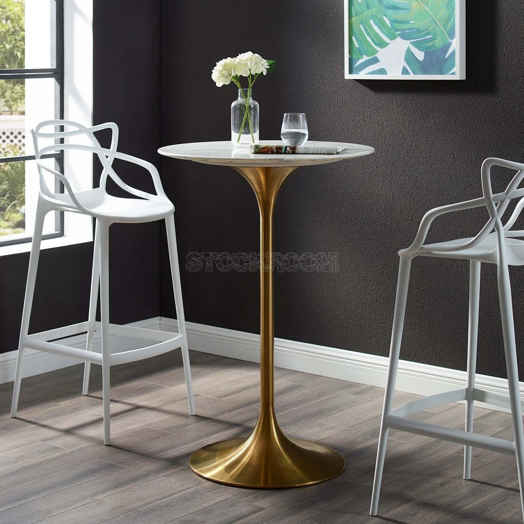 Tulip Style Marble Bar Table With Brass Base