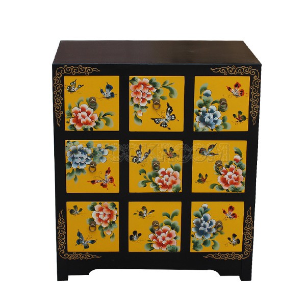 Chinese Antique Vintage Floral Style chest of drawers with 9 drawers