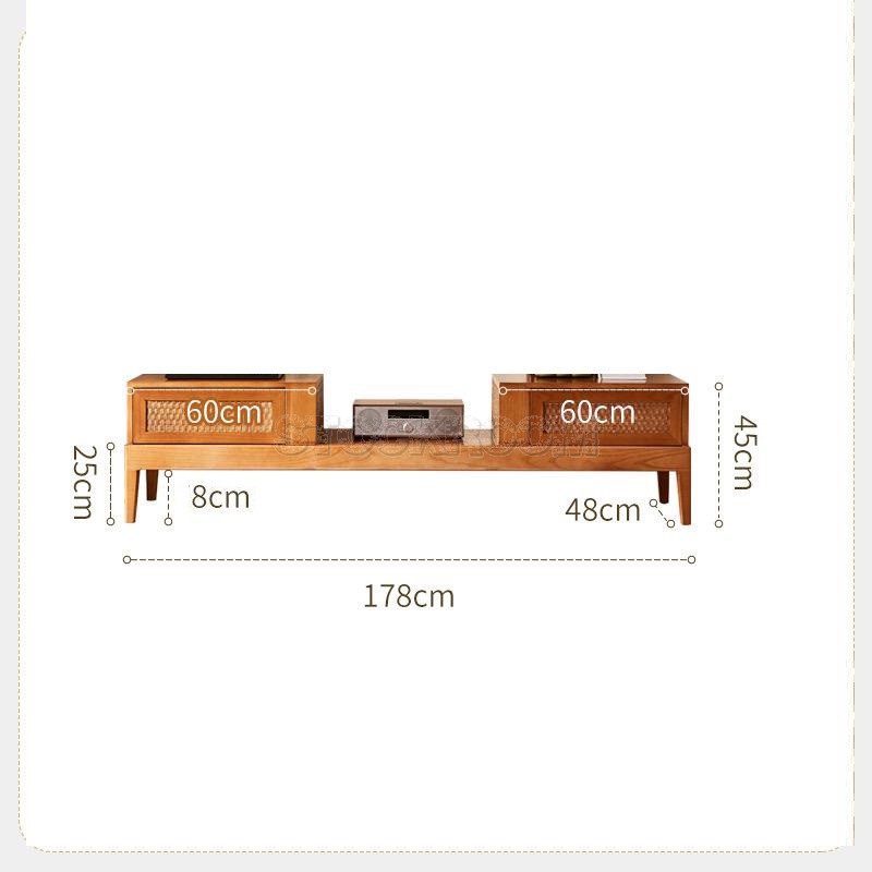 Christie Style Solid Wood Rattan Home TV Cabinet with 2 Drawers