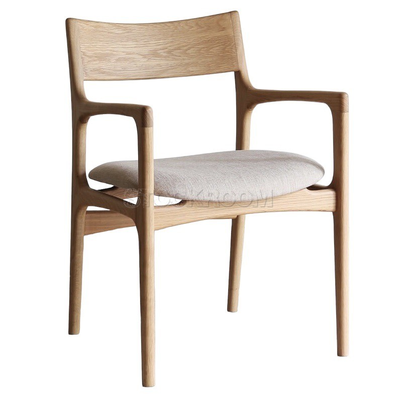 Cylindria Solid Oak Wood Dining Chair with Armrest