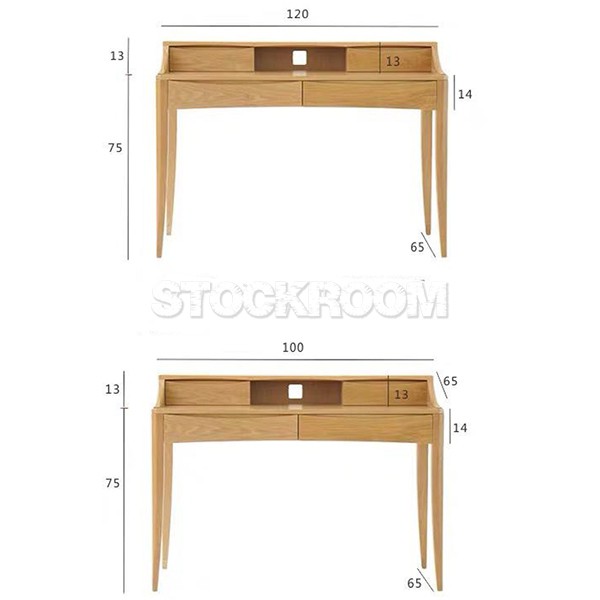 Daleni Solid Oak Wood Working Desk with Drawers