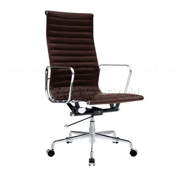 Aluminum Executive Leather Office Chair - High-back - With Wheels and Adjustable