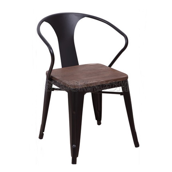 Xavier Pauchard Tolix Style Armchair - Elm Wood - Stackable Chair