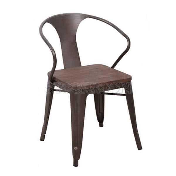 Xavier Pauchard Tolix Style Armchair - Elm Wood - Stackable Chair