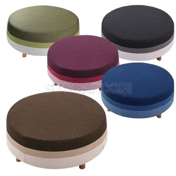 Allsorts round ottoman with wooden Leg