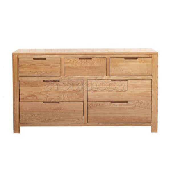 Natham Solid Oak Wood 7 Drawers Cabinet