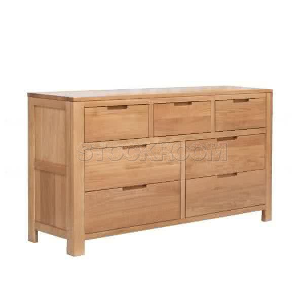 Natham Solid Oak Wood 7 Drawers Cabinet