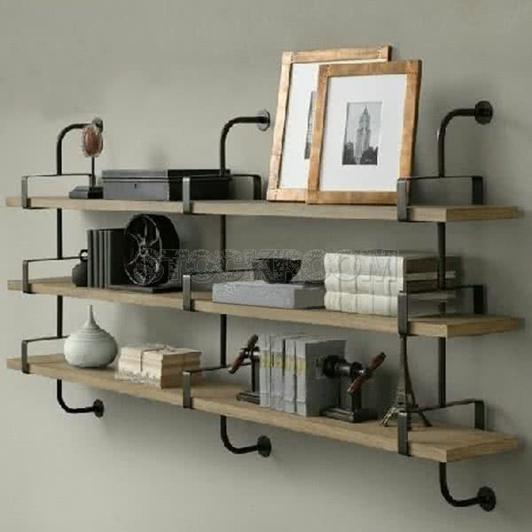 Hussein Industrial Solid Wood Wall Shelf