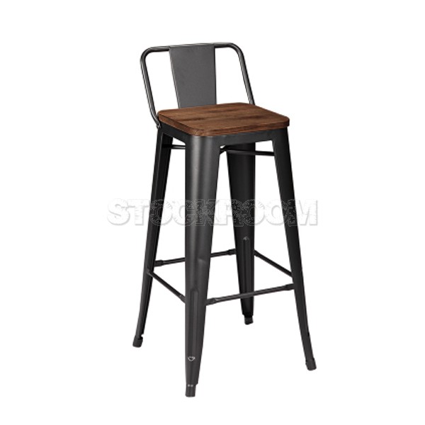 Xavier Pauchard Tolix Style Bar Stool - Mid-Back (Wooden Top)