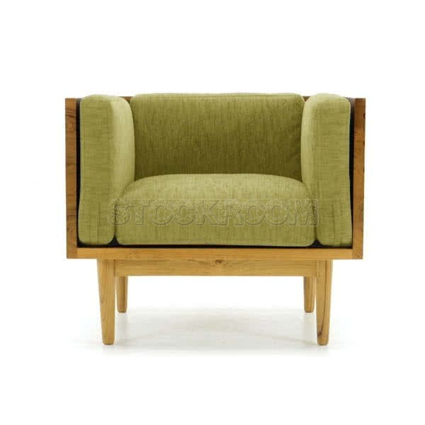 Stockroom Brentwood Fabric Solid Oak Wood Lounge Chair and Single Seater Sofa