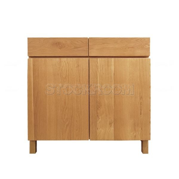 Nate Solid Oak Wood Storage Cabinet and Console - Oak Finish