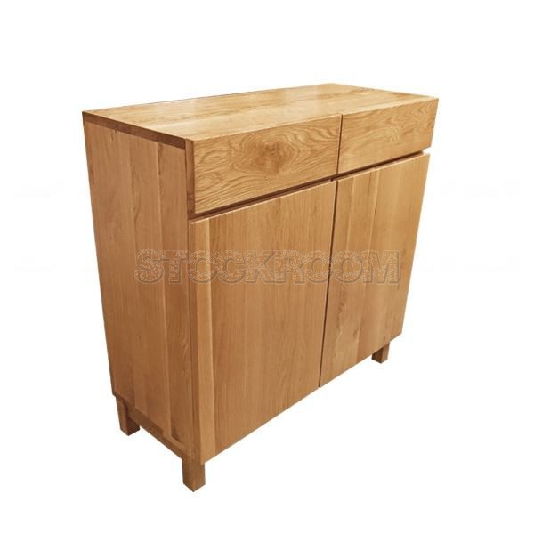 Nate Solid Oak Wood Storage Cabinet and Console - Oak Finish