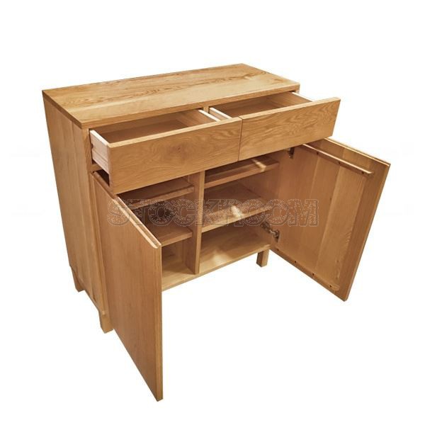 Nate Solid Oak Wood Storage Cabinet and Console - Oak Finish