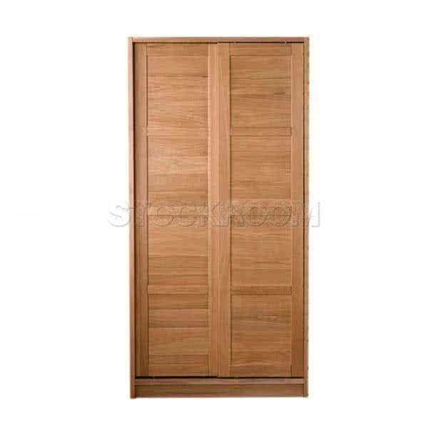 Barker Solid Oak Wood Wardrobe with Sliding Doors