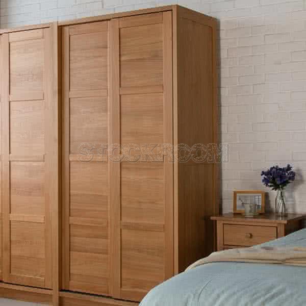 Barker Solid Oak Wood Wardrobe with Sliding Doors
