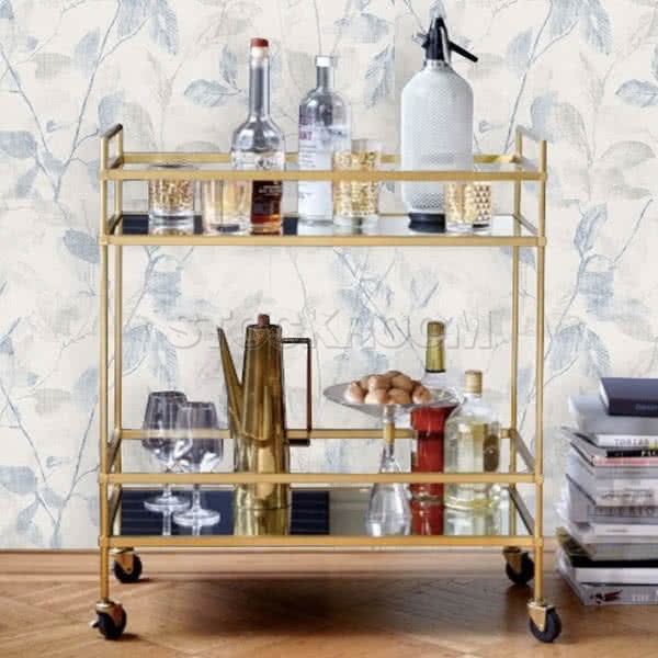 Bartlett Brass Detailed Glass Bar Cart