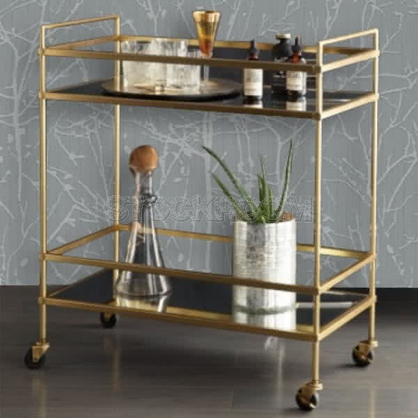 Bartlett Brass Detailed Glass Bar Cart