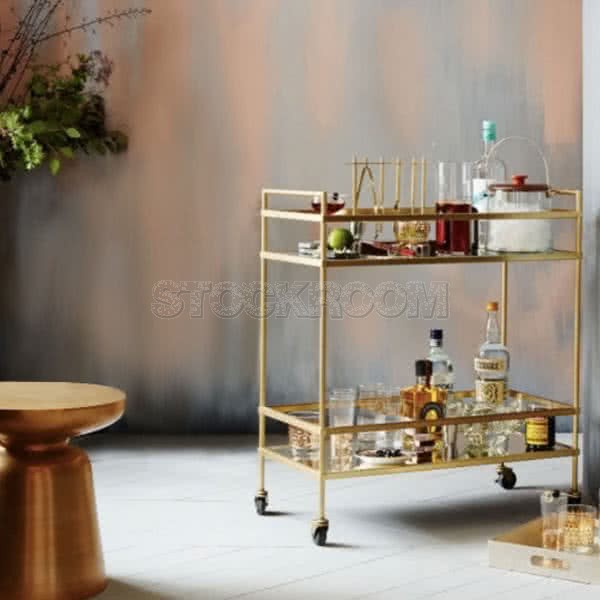 Bartlett Brass Detailed Glass Bar Cart