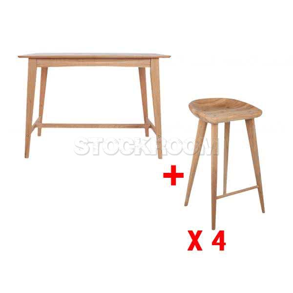 Plato Solid Oak Wood Bar Table and Oxford Solid Ash Wood Bar Counter Bar Stool Combo Set