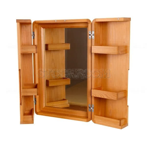 Lorette Solid Elm Wood Hanging Wall Cabinet with Mirror