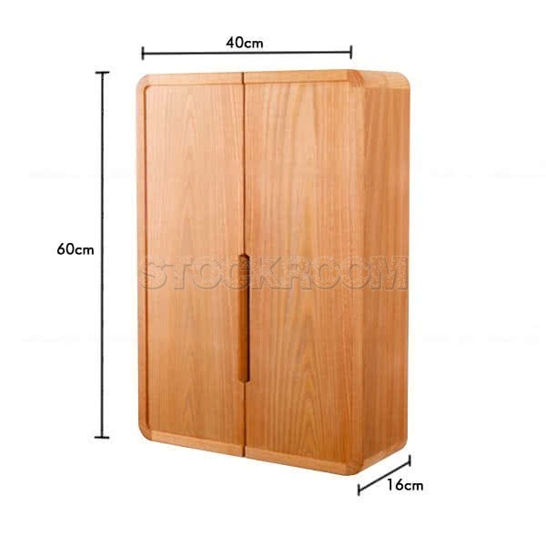 Lorette Solid Elm Wood Hanging Wall Cabinet with Mirror