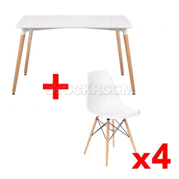 Rectangle Dining Table and Stockroom Birch Dsw Style Dining Chair Combo Set - White