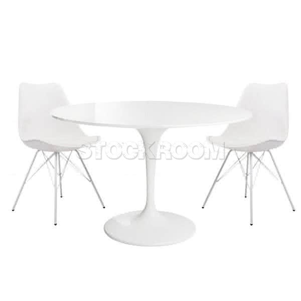 Tulip Style White Table and Navarro Dining Chair - Metal Base with White Metal Legs Combo Set - Set of 2 - White