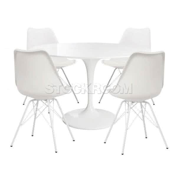 Tulip Style White Table and Navarro Dining Chair - Metal Base with White Metal Legs Combo Set - Set of 4 - White