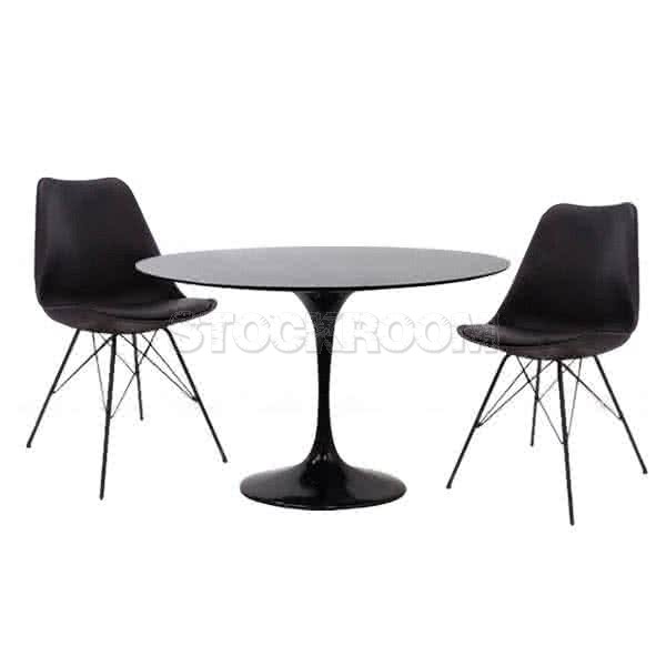 Tulip Style Black Table and Navarro Dining Chair - Metal Base with Black Metal Legs Combo Set - Set of 2 - Black