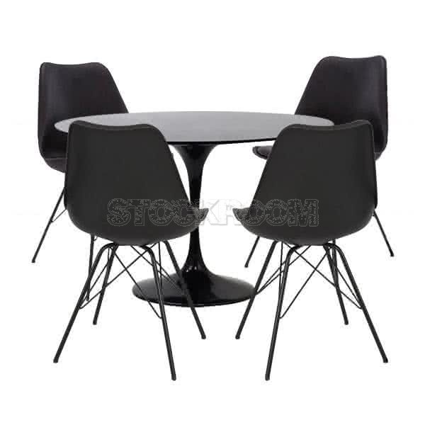 Tulip Style White Table and Navarro Dining Chair - Metal Base with White Metal Legs Combo Set - Set of 4 - Black