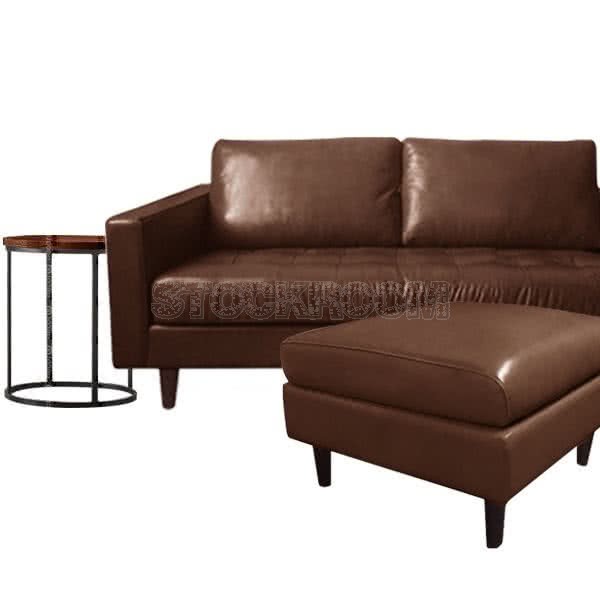 Smithson Contemporary Leather Sofa, Smithson Leather Ottoman and Modern Industrial Tall Coffee Table Combo Set