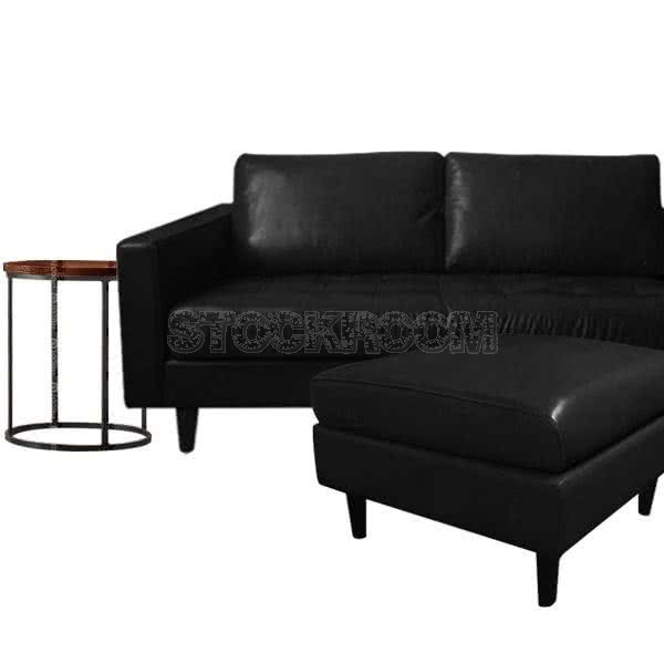 Smithson Contemporary Leather Sofa, Smithson Leather Ottoman and Modern Industrial Tall Coffee Table Combo Set