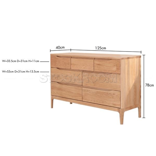 Martin Solid Oak Wood Chest of 7 Drawers