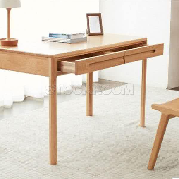 Annika Solid Wood Desk with Drawers - Oak 