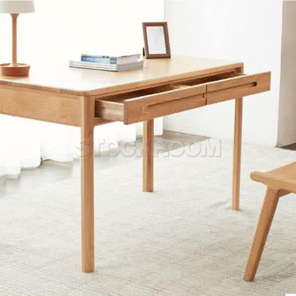 Annika Solid Wood Desk with Drawers - Oak 